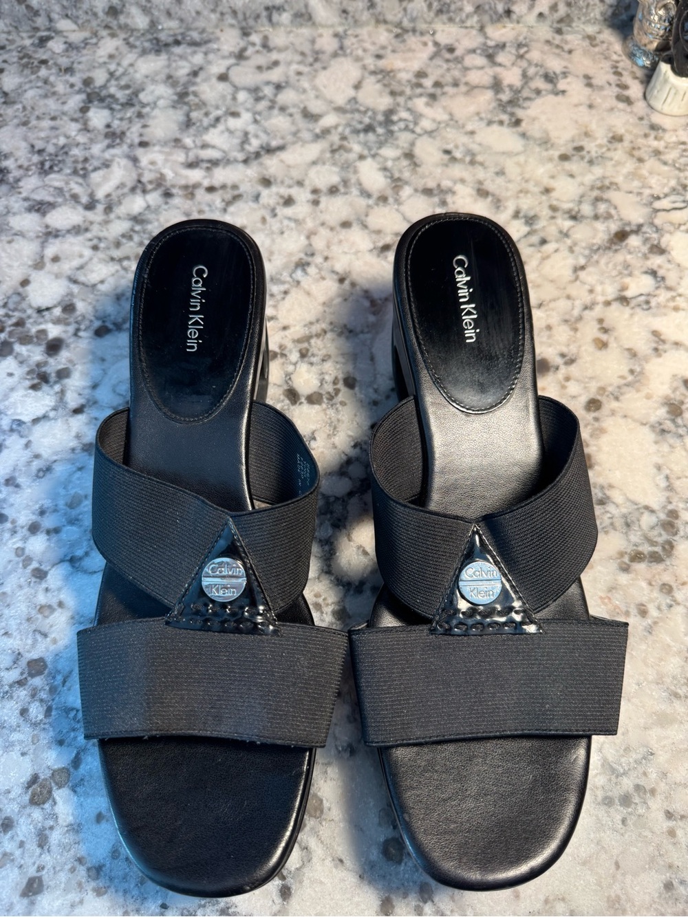 Calvin Klein Ying Black Elastic Crossover Slide Mules